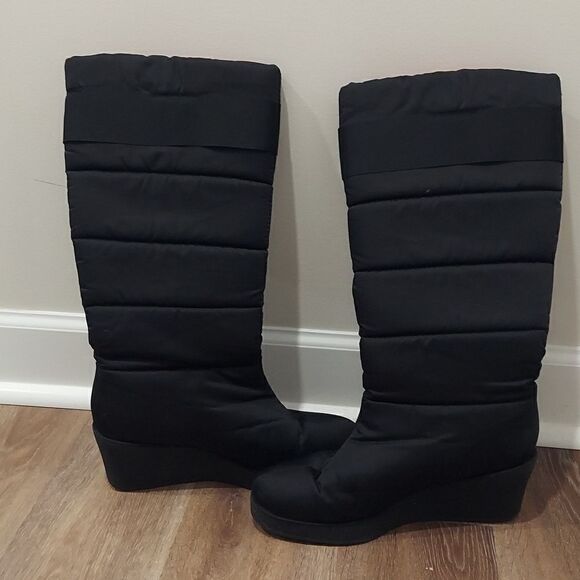 Kate Spade Tall Black Wedge Bow Winter Boots Sz 10 - Picture 7 of 11